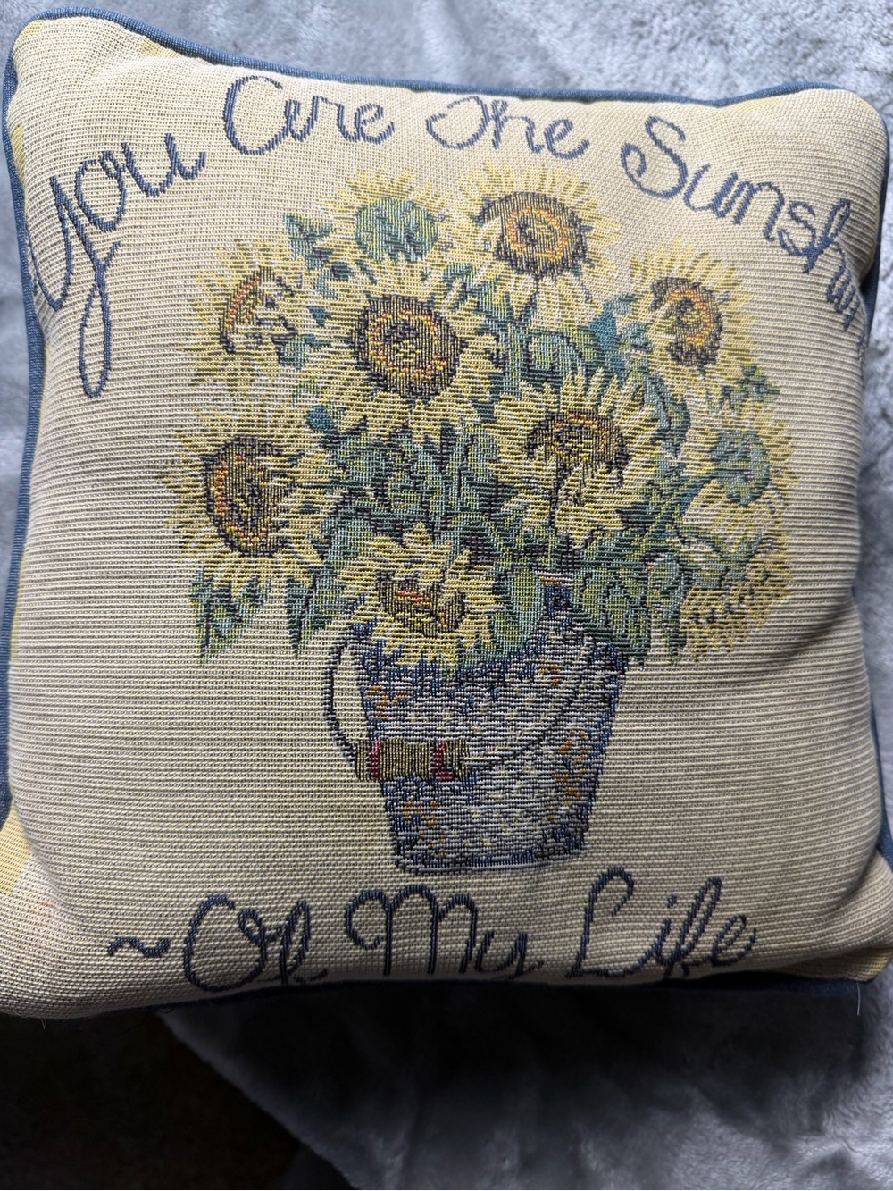 You Are The Sunshine Sunflower Accent Pillow - Blue, Yellow, Cream